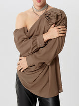 Mens Chiffon One-Shoulder Long Sleeve T-Shirt SKUK68906