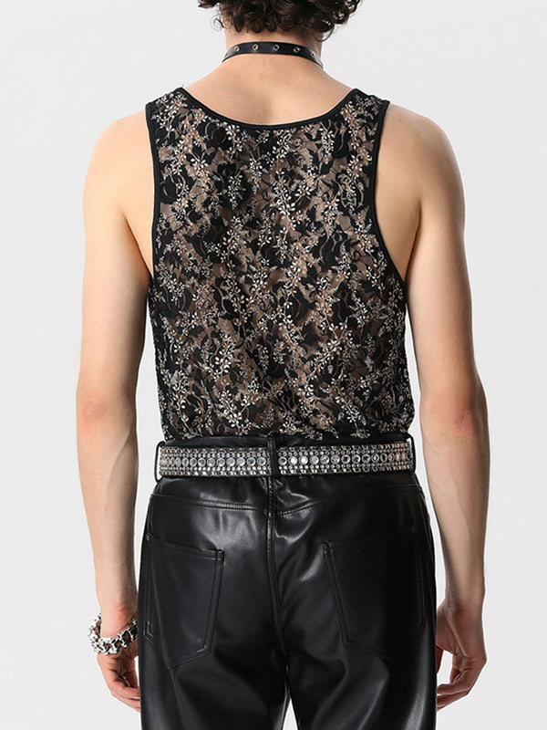 Mens Lace See Through U-Neck Sleeveless Vest SKUK56348