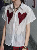 Mens Fringe Heart Patchwork Short Sleeve Shirt SKUK45323