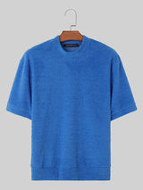 Mens Fleece Solid Casual Short Sleeve T-Shirt SKUK50847