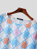 Mens Windowpane Pattern Lace Long Sleeve T-Shirt SKUK25638