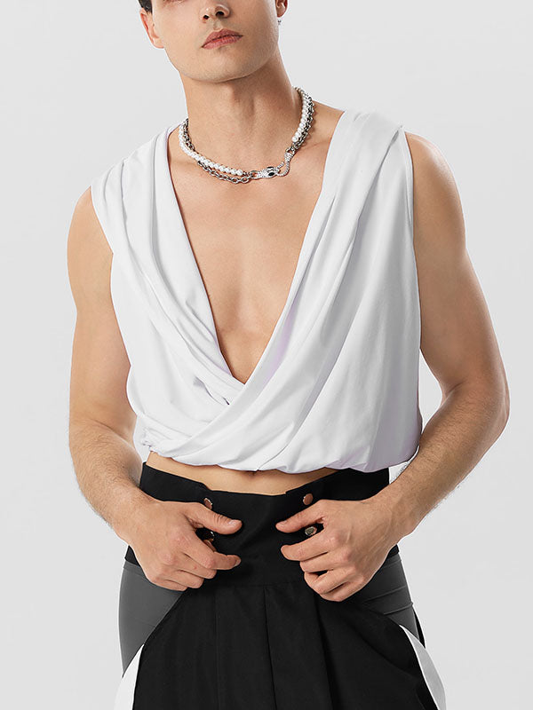 Mens Solid Sleeveless Hooded Crop Top SKUK06251