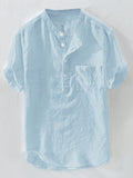 Mens Solid Cotton Short Sleeve Henley Shirt SKUB51499