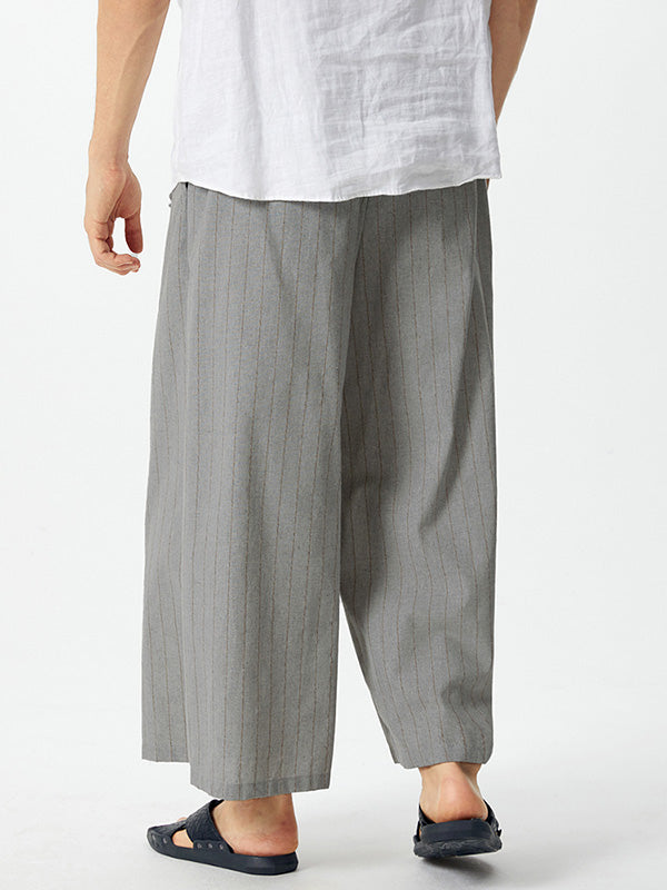 Mens Striped Wide Leg Drawstring Waist Pants SKUK32523