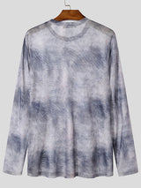 Mens Tie-Dye Mesh Fitted Long-Sleeve T-Shirt SKUK93683