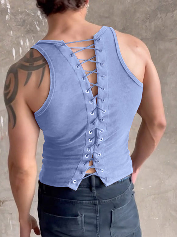 Mens Solid Knit Back Straps Sleeveless Vest SKUK48477