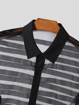 Mens Striped Mesh See Through Lapel Shirt SKUK44689