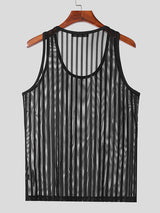 Mens Striped Mesh See Through Sleeveless Vest SKUK35601