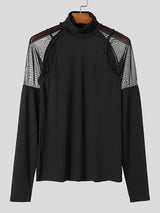 Mens Mesh Patchwork Textured Long-Sleeve T-Shirt SKUK84748