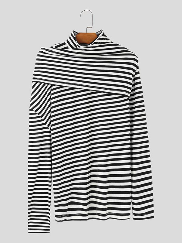 Mens Hollow-Out Striped Long-Sleeve T-Shirt SKUK85766