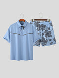 Mens Tropical Leaf Striped Print Two Pieces Outfits SKUK05978