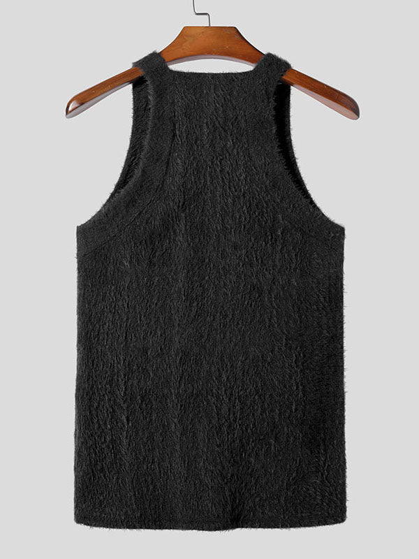 Mens Plush Solid Casual Sleeveless Vest SKUK42925