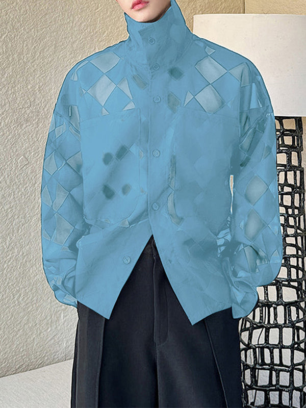 Mens Sheer Checkerboard Print Long Sleeve Shirt SKUK68507