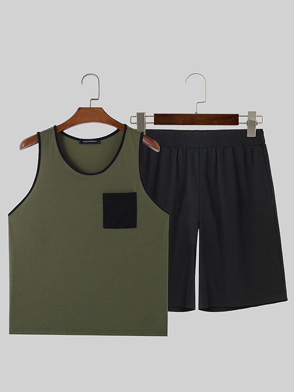 Mens Solid Tank Casual Two Pieces Outfits SKUK51707