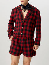 Mens Plaid Color-Block Long-Sleeve Two Pieces Outfit SKUK83509