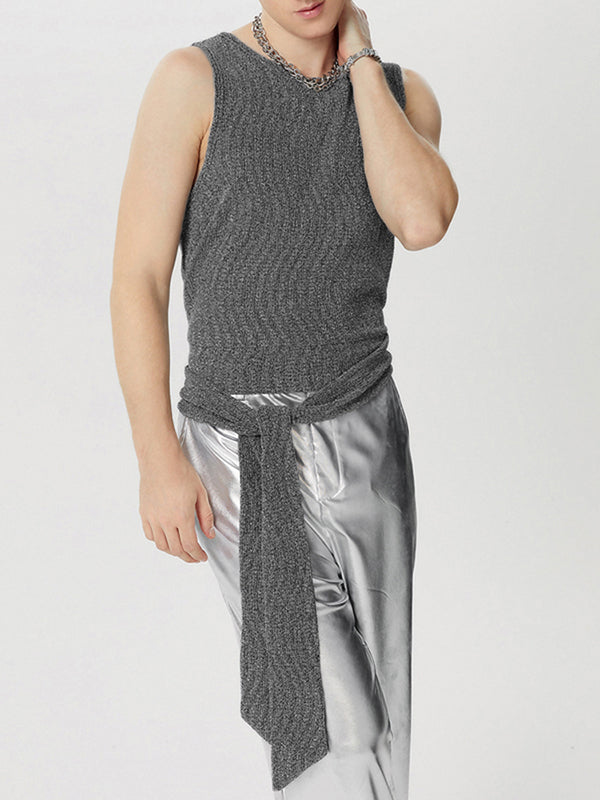 Mens Sparkling Tie-Design Cropped Ruched Tank SKUK64735