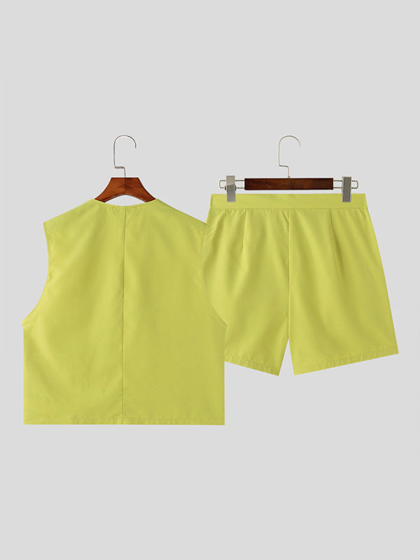 Mens Solid Color Cropped Two Pieces Outfit SKUK65717