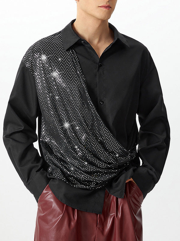 Mens Shimmer Solid Color Long Sleeve Shirt SKUK79653