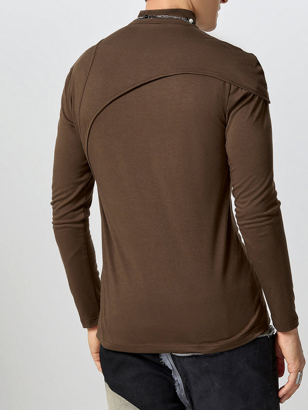 Mens Hollow-Out 3D Zipper Long-Sleeve T-Shirt SKUK83117