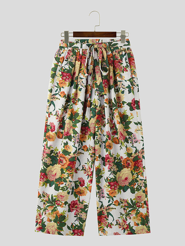 Mens Allover Floral Print Pants With Belt SKUK42226