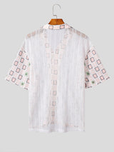 Mens Windowpane Pattern Sheer Short Sleeve Shirt SKUK68859