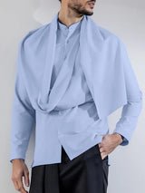 Mens Solid Stand Collar Long Sleeve Shirt SKUK50838