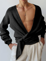 Mens Deep V-Neck Long Sleeve Cardigan SKUK79709