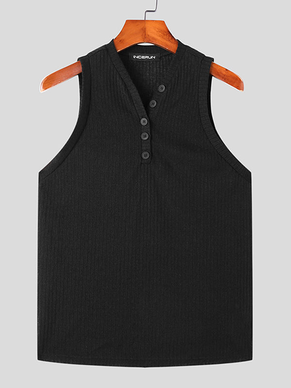 Mens Solid V-Neck Button Design Knit Vest SKUK19607