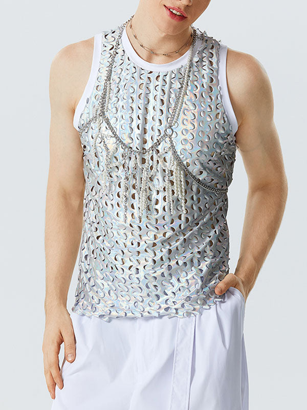 Mens Ombre Metallic Hollow Out Sleeveless Vest SKUK10285