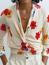 Mens Floral Print Knitted Long Sleeve Shirt SKUK79220