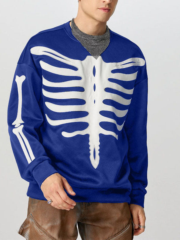 Mens Skeleton Print Color-Block Long-Sleeve Hoodie SKUK84504