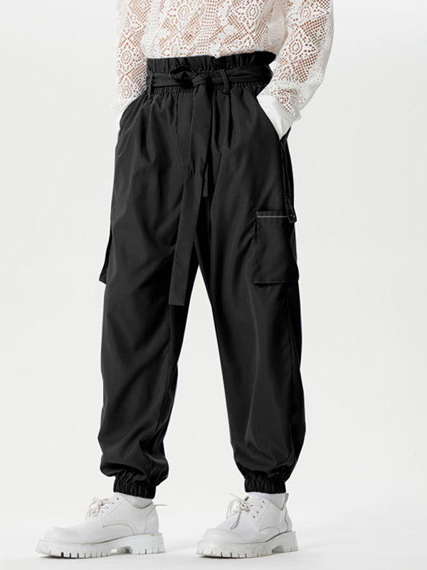 Mens Solid Elastic Cuff Cargo Pants With Belt SKUK46366