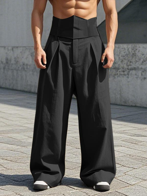 Mens Solid Color High-Waist Wide-Leg Pant SKUK93981