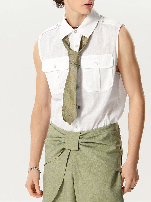 Mens Solid Double Pockets Sleeveless Shirt SKUK46353