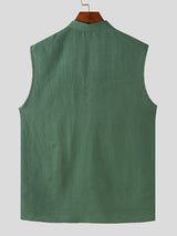 Mens Solid Color Stand Collar Sleeveless Shirt SKUK68824