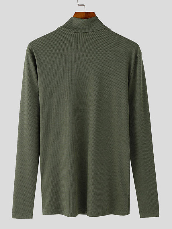 Mens Asymmetrical Shoulder Design Textured Long-Sleeve T-Shirt SKUK84257