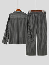 Mens Pinstripe Collared Two Pieces Outfit SKUK73701