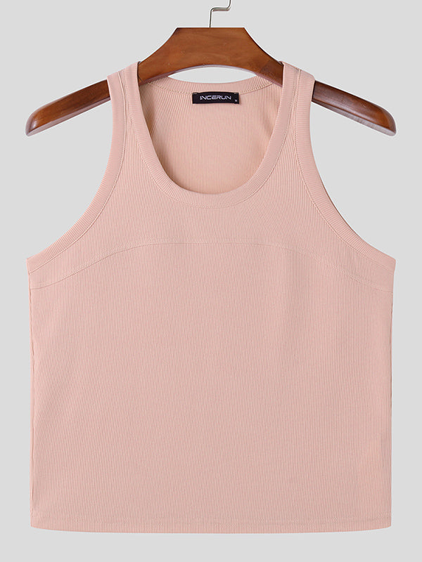 Mens Solid Knit Sleeveless Crop Top SKUK50845