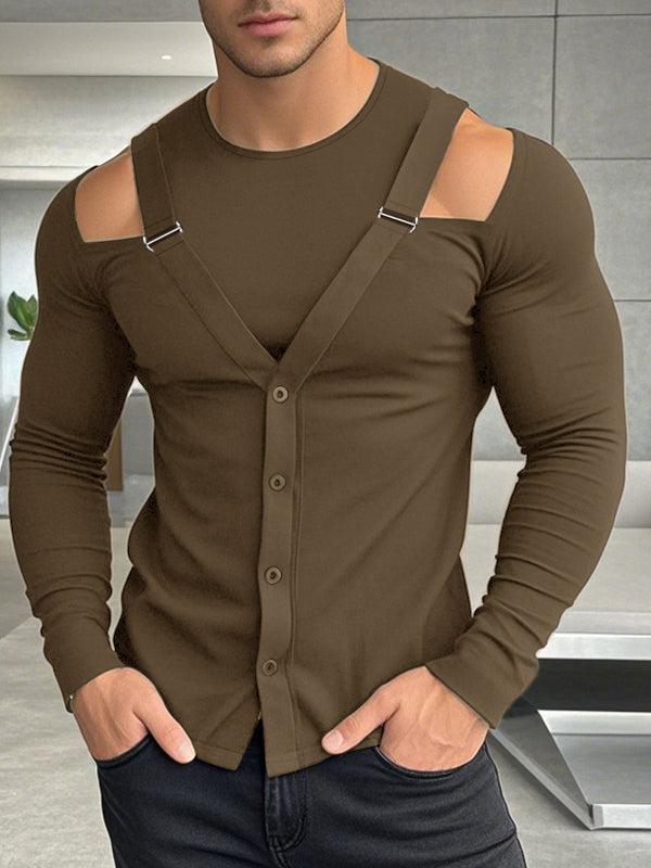 Mens Cutout Slim-Fit Long Sleeve T-shirt SKUK93645