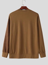 Mens Corduroy Patchwork Color-Block Long-Sleeve T-Shirt SKUK88055