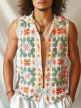 Mens Fashion Windowpane Print Sleeveless Shirt SKUK69981