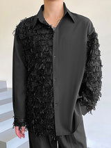 Mens Fringe Patchwork Lapel Long Sleeve Shirt SKUK43284