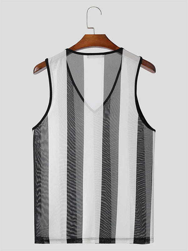 Mens Vertical Stripe Print V-Neck Tank SKUK68777