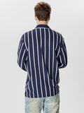 Mens Striped Lapel Collar Long Sleeve Shirt SKUK59935
