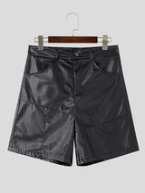 Mens Faux Leather Side Pockets Casual Shorts SKUK61530