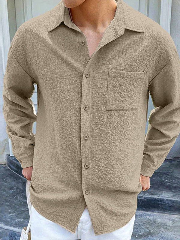 Mens Solid Color Textured Long Sleeve Shirt SKUK72467