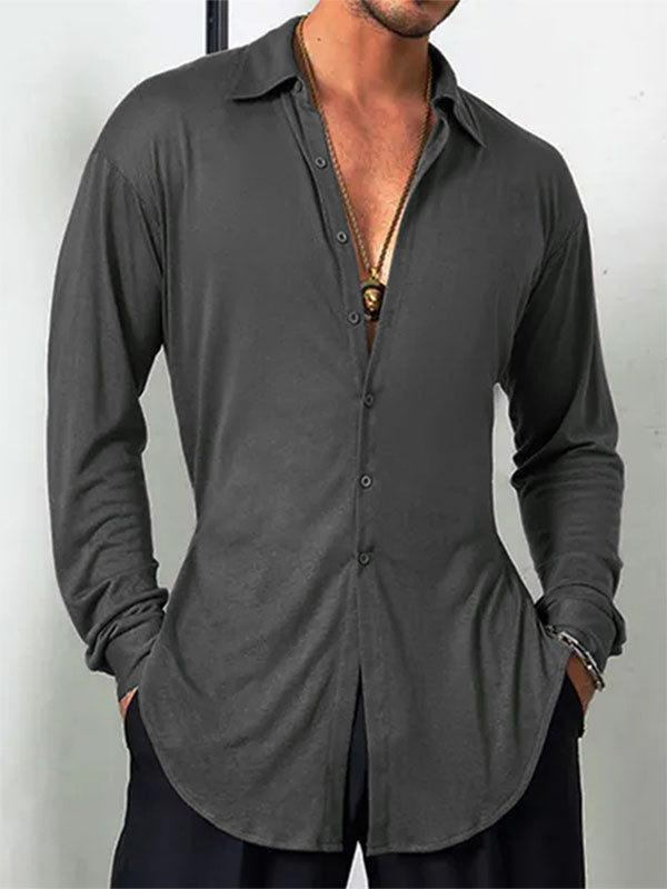 Mens Solid Split Hem Long Sleeve Shirt SKUK30288