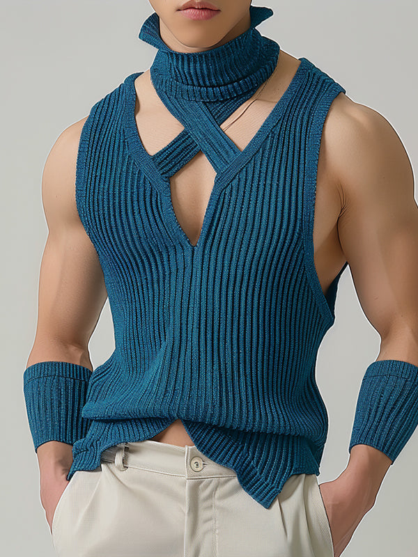 Mens Fashion Ribbed Knit High-Neck Tank SKUK69952