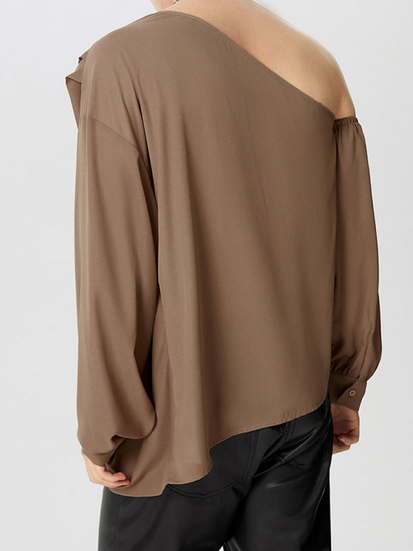 Mens Chiffon One-Shoulder Long Sleeve T-Shirt SKUK68906