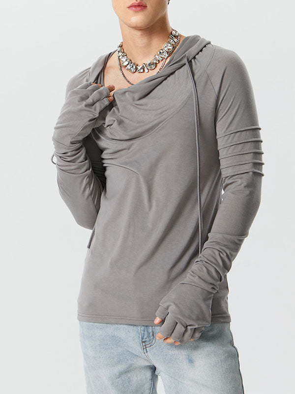 Mens Solid Cowl Neck Long Sleeve Hoodie SKUK30114